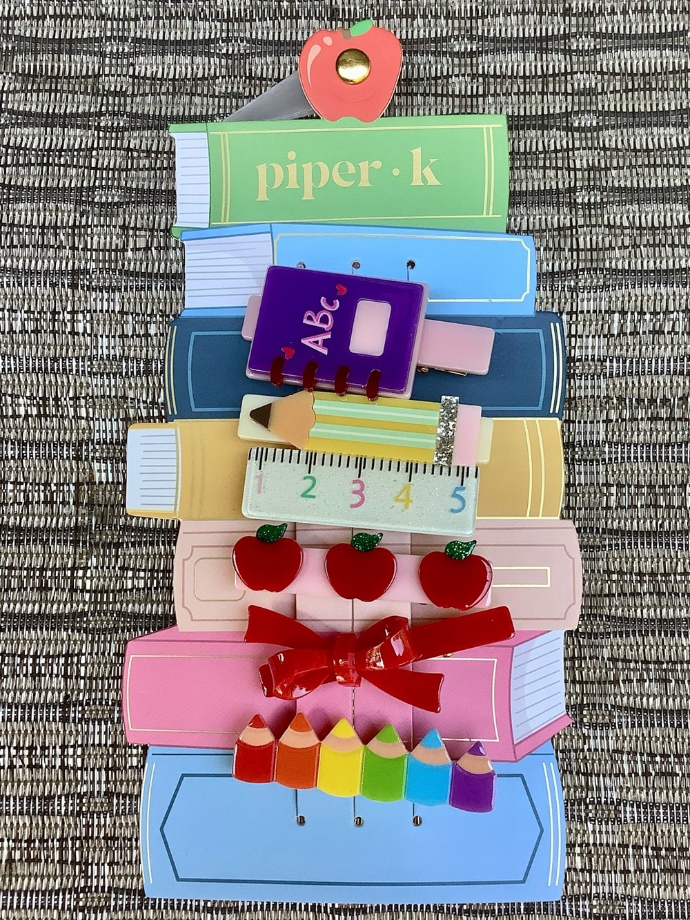 NWT Piper K Back to School Hair Clips Apples Pencils Ruler Colorful Fun